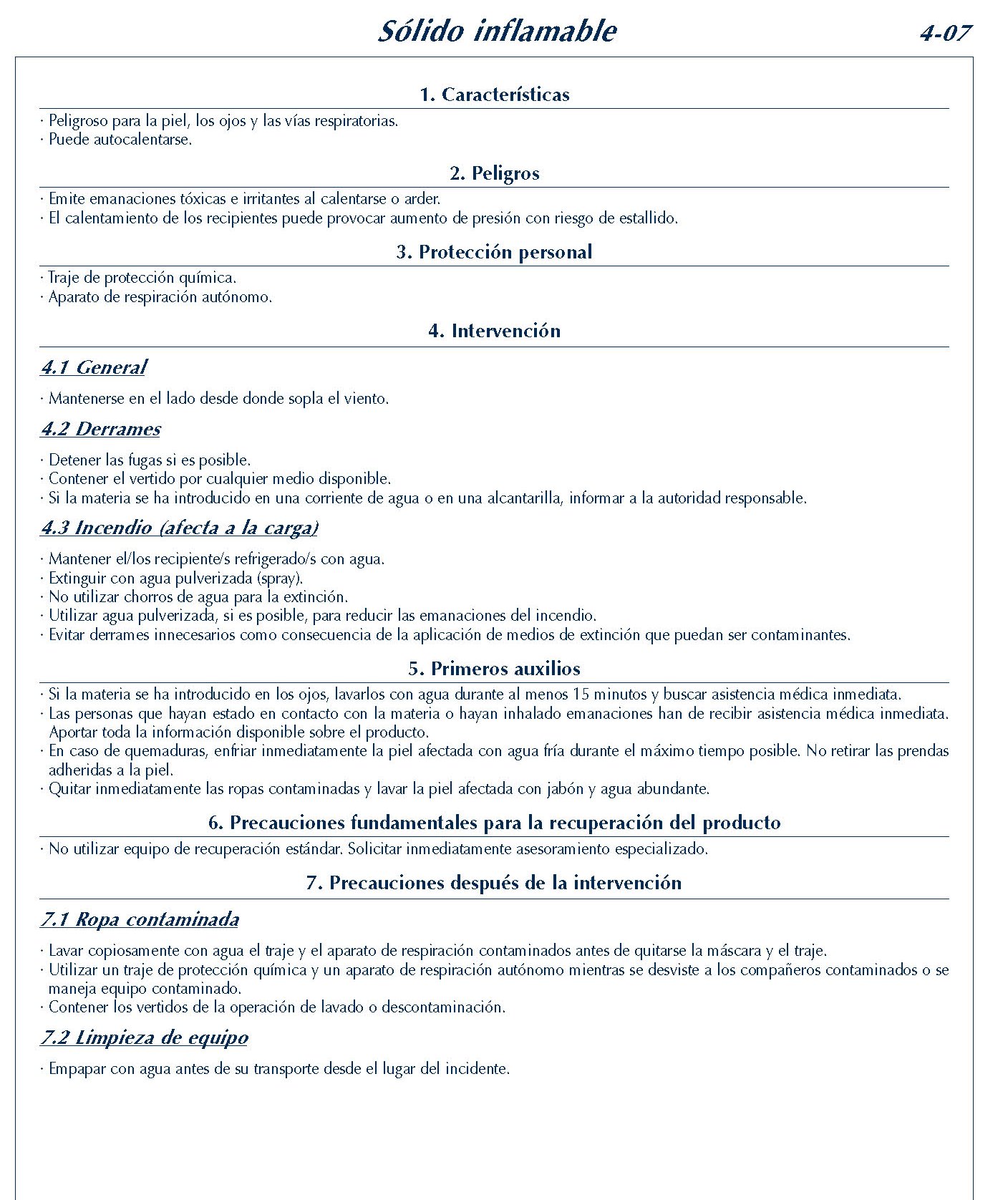 191  FICHA 4-07 SOLIDO INFLAMABLE FICHAS EMERGENCIA